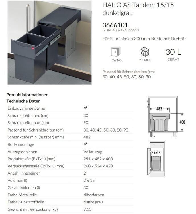 Встраиваемая система 30л Tandem Hailo 3666-10